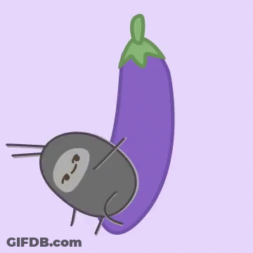 Cartoon Sloth Laying Next To Purple Eggplant GIF