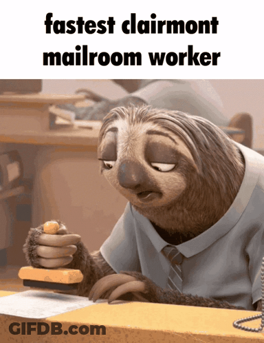 Cartoon Sloth Stamping Paper Fastest Clairmont Mailroom Worker GIF