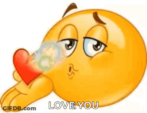 Cartoon Smiley Blowing Kiss With Heart In Mouth GIF