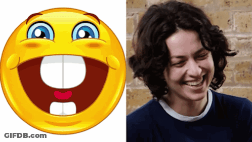 Cartoon Smiley Face Next To Smiling Woman GIF