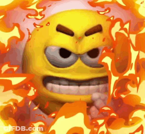 Cartoon Smiley Face Surrounded By Flames GIF