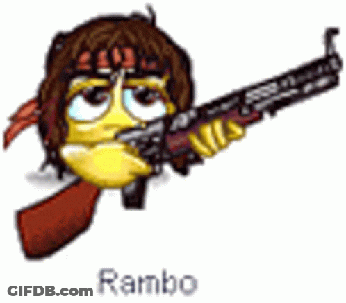Cartoon Smiley Face With Gun And Bandana GIF