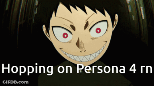 Cartoon Smiling Character Hopping On Persona 4 GIF