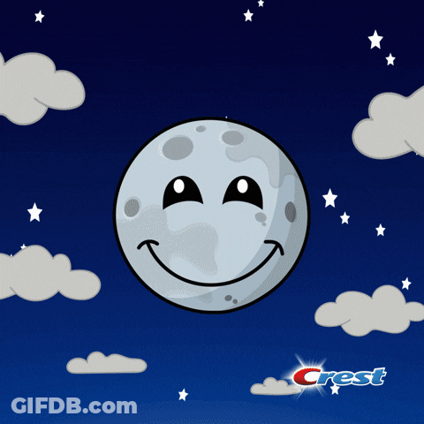 Cartoon Smiling Moon With Crest Logo GIF
