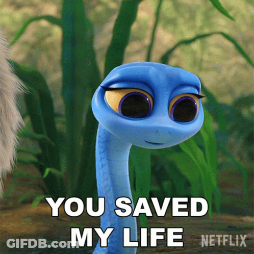 Cartoon Snake Saying You Saved My Life GIF