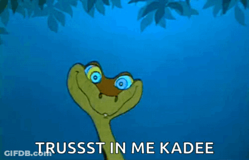 Cartoon Snake With Hypnotic Eyes Saying Trussst In Me Kadee GIF