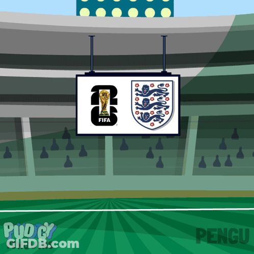 Cartoon Soccer Field With Scoreboard Saying FIFA GIF
