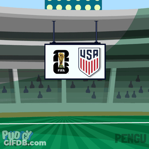 Cartoon Soccer Stadium With USA Sign GIF