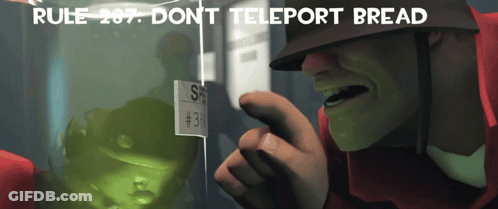 Cartoon Soldier Pointing At Rule 287 Don't Teleport Bread GIF