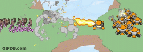 Cartoon Soldiers Fighting Giant Explosion GIF