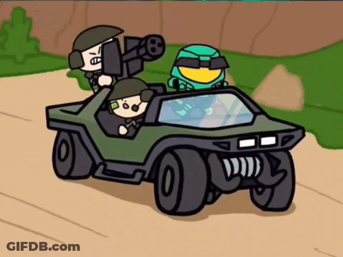 Cartoon Soldiers In Vehicle With Cannon GIF