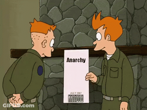 Cartoon Soldiers Looking At Anarchy Calendar GIF