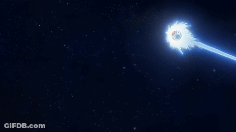 Cartoon Spaceship Flying Through Stars GIF