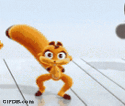 Cartoon Squirrel Dancing On Wood Floor GIF