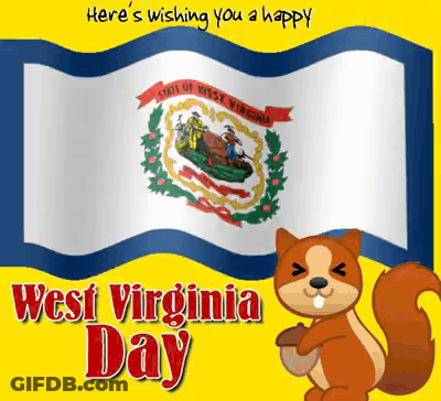 Cartoon Squirrel Holding Acorn West Virginia Flag GIF