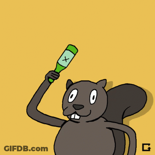 Cartoon Squirrel Holding Green Bottle With X GIF