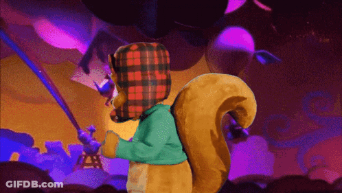Cartoon Squirrel In Plaid Hat And Green Shirt GIF