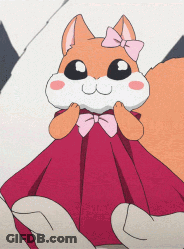 Cartoon Squirrel In Red Dress With Pink Bow GIF