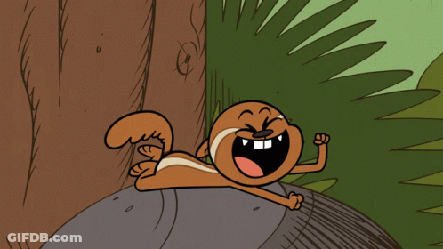 Cartoon Squirrel Laying On Rock Laughing GIF