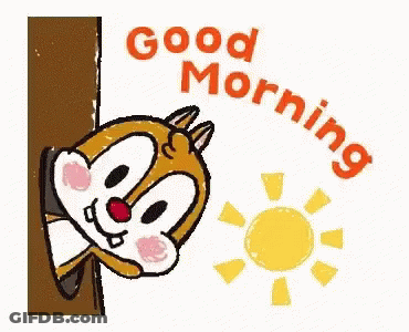 Cartoon Squirrel Peeking From Behind Tree Saying Good Morning GIF