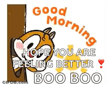 Cartoon Squirrel Peeking From Behind Tree Saying Good Morning Hope You Are Feeling Better Boo Boo GIF