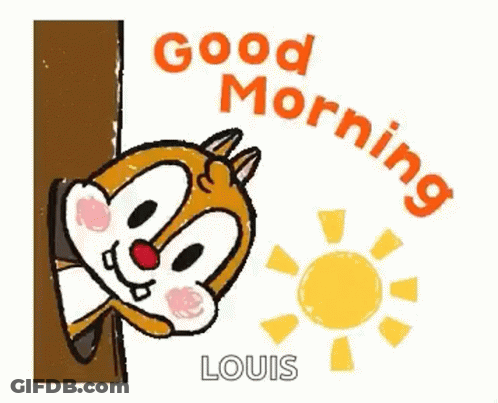 Cartoon Squirrel Peeking From Behind Tree Saying Good Morning GIF