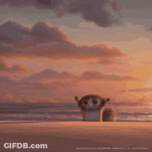 Cartoon Squirrel Running On Beach At Sunset GIF