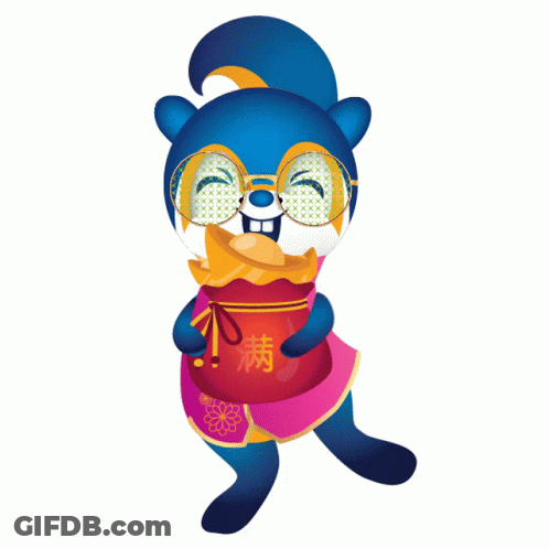 Cartoon Squirrel Wearing Sunglasses Holding Pineapple And Red Envelopes GIF