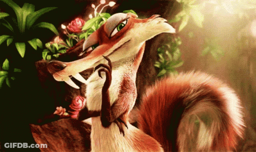 Cartoon Squirrel With Flowers Looking At Camera GIF