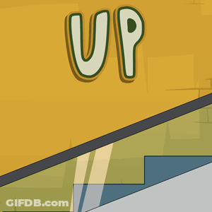 Cartoon Staircase With Up On Wall GIF
