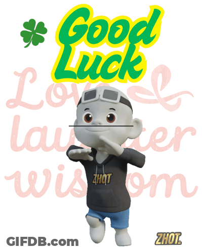 Cartoon Standing In Front Of Good Luck Love Laughter Wisdom Sign GIF