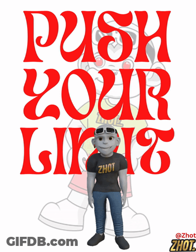 Cartoon Standing In Front Of Push Your Limits Poster GIF
