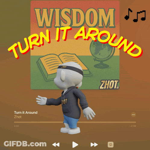 Cartoon Standing In Front Of Sign Saying Wisdom Turn It Around GIF
