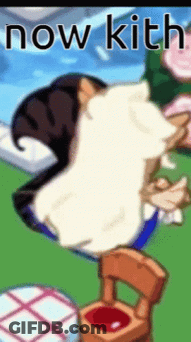 Cartoon Standing Next To Chair Saying Now Kith GIF