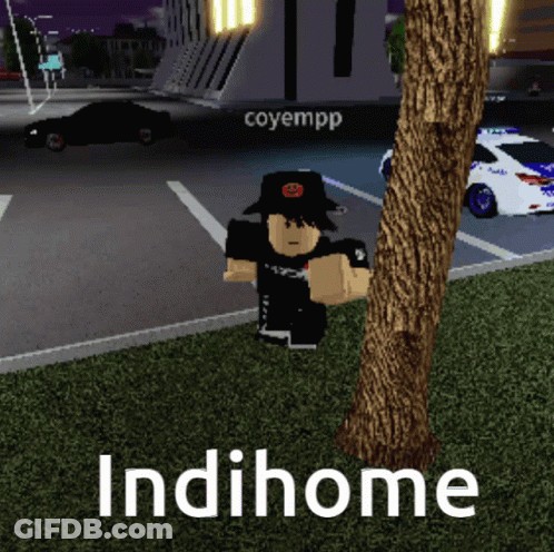 Cartoon Standing Next To Tree Saying Indihome GIF