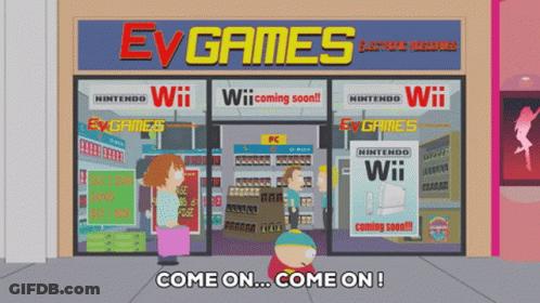 Cartoon Store Ev Games Sign Saying Wii Coming Soon GIF