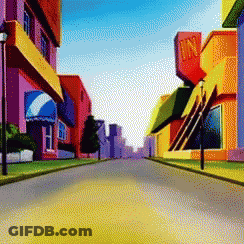 Cartoon Street With Diner In The Middle GIF