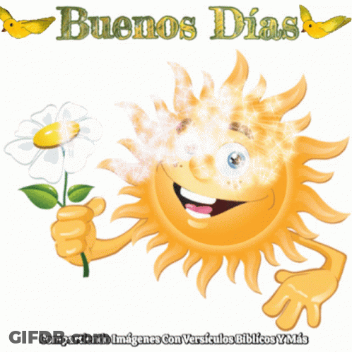 Cartoon Sun Holding Flower Buenos Dias GIF