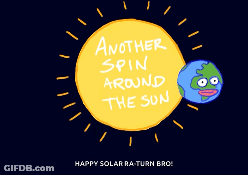Cartoon Sun Saying Another Spin Around The Sun GIF