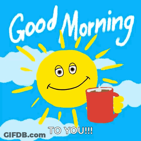 Cartoon Sun Smiling Holding Coffee GIF