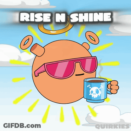 Cartoon Sun Wearing Sunglasses Holding Coffee Rise N Shine GIF