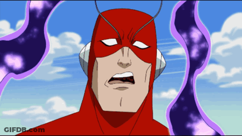 Cartoon Superhero In Red Suit With Headphones GIF