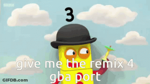 Cartoon Surrounded By Colorful Balloons Says Give Me The Remix 4 GBA Port GIF