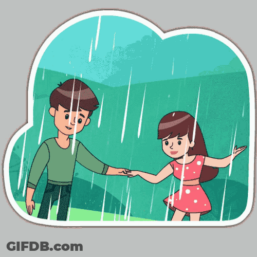 Cartoon Sweet Couple Dancing In The Rain GIF