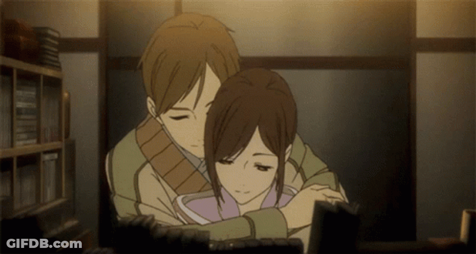 Cartoon Sweet Couple Hug From Behind GIF