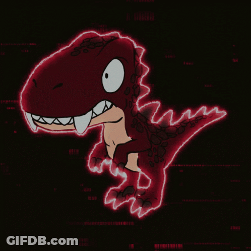 Cartoon T-Rex With Purple And Red Sparkles GIF