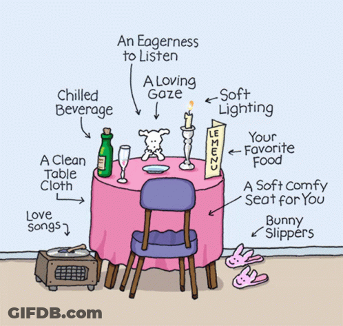 Cartoon Table Setting For Valentine's Day Date GIF