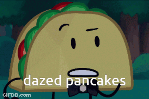 Cartoon Taco With Bow Tie Saying Dazed Pancakes GIF