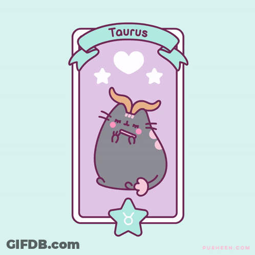 Cartoon Taurus Cat With Heart And Stars GIF