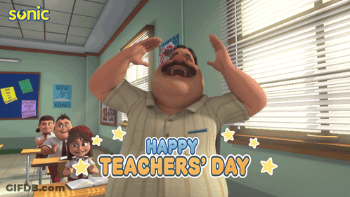 Cartoon Teacher Saying Happy Teachers Day GIF